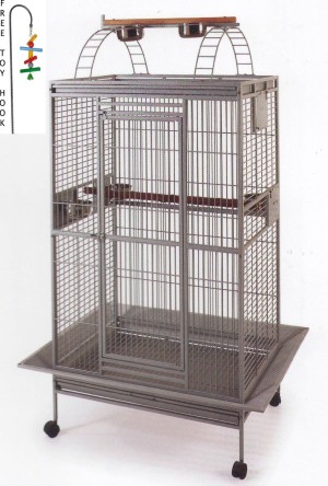 New Large Double Ladders Open Play Top Wrought Iron Bird Parrot Parttot Finch Macaw Cockatoo Cage, Include Seed Guard and Toy Hook, *Black Hammertone*